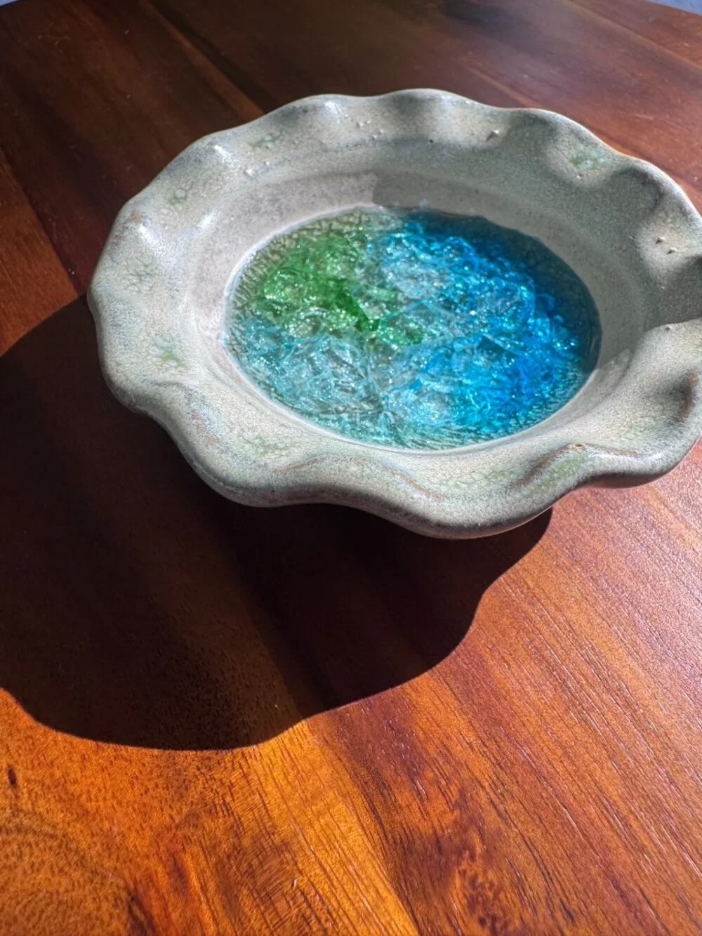 Down To Earth Handmade Pottery Recycled Crackle Glass Trinket Dishes